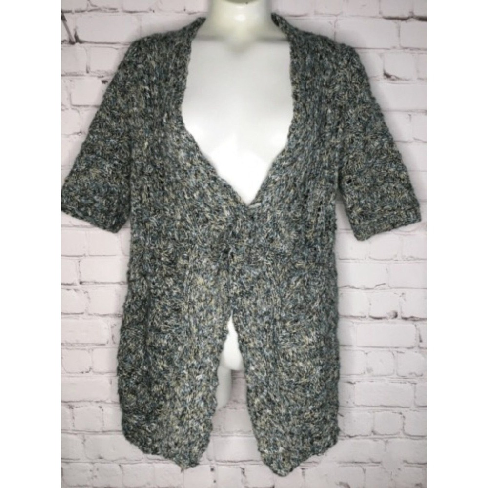 Anthropologie Moth Green Short Sleeve Knit Split Back Cardigan Women XS China